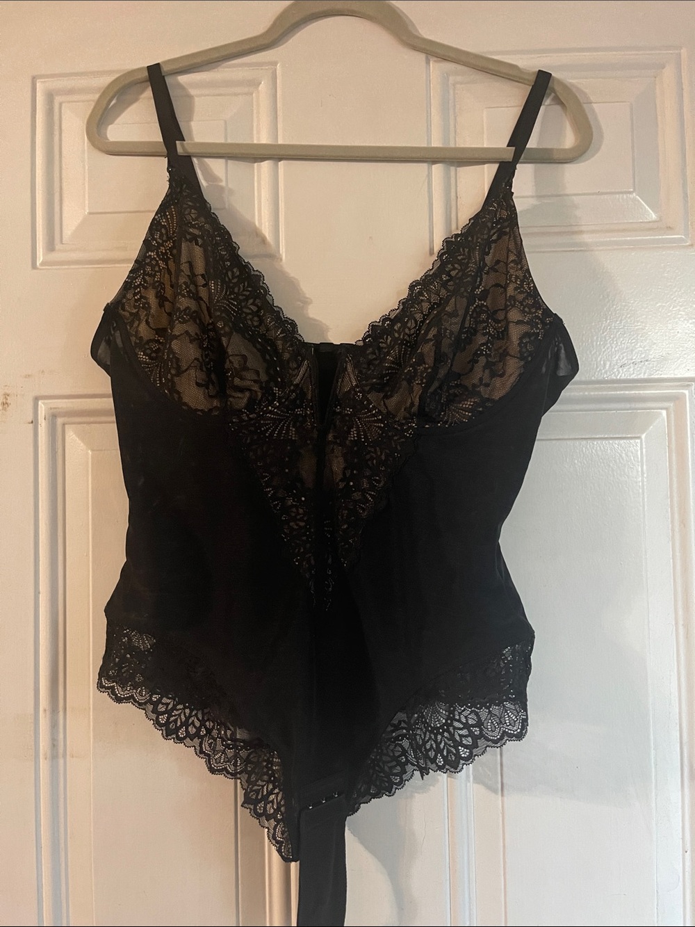 Sheer Lace Trim Black Camisole Bodysuit